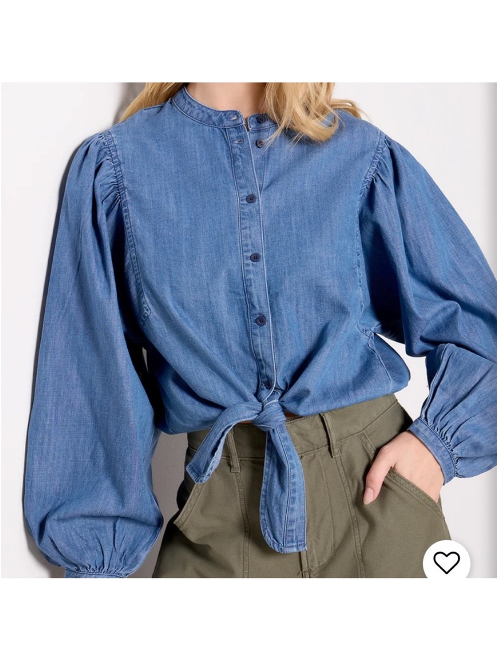 SANCTUARY tie-front volume blouse in blue slate size Small EVEREVE New